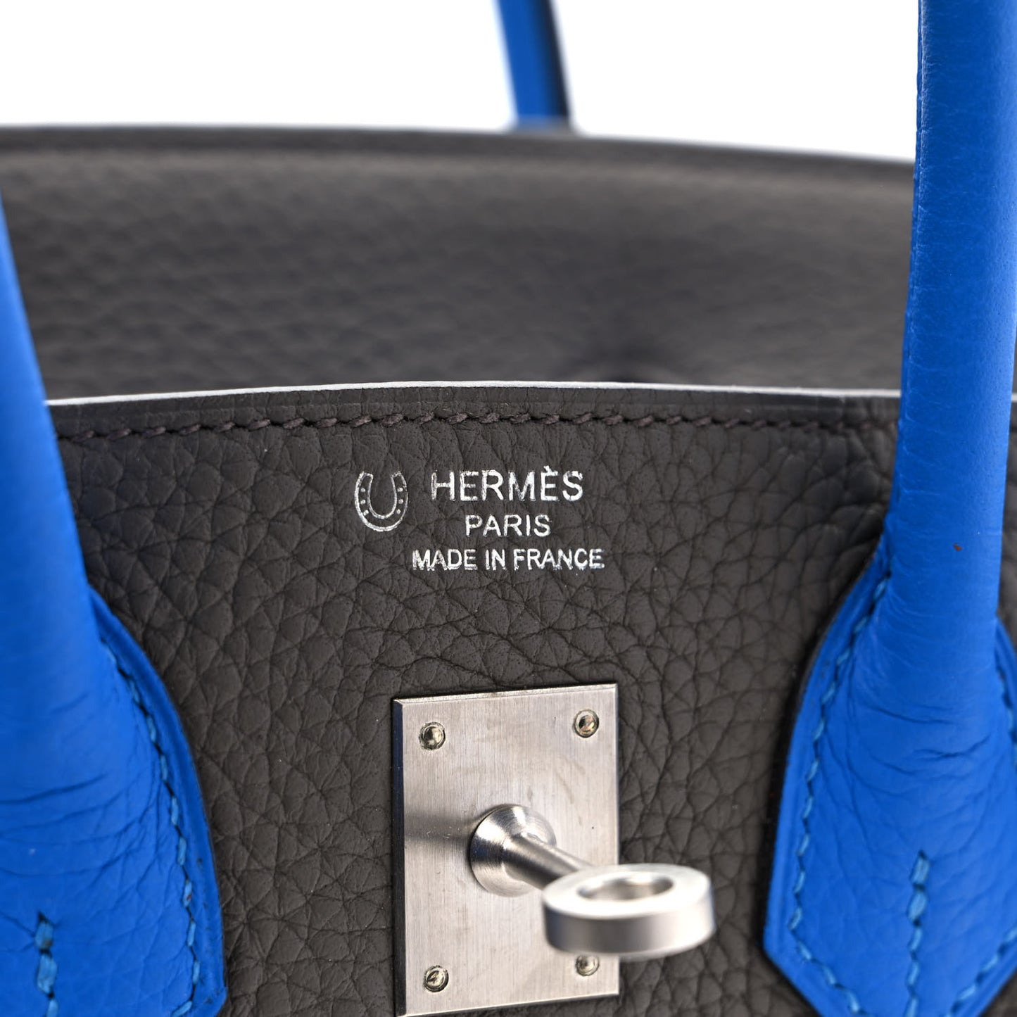 Taurillon Clemence Horseshoe Birkin 25 Etain Blue Zellige