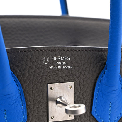 Hermes Taurillon Clemence Horseshoe Birkin 25 Etain Blue Zellige 6 of 11