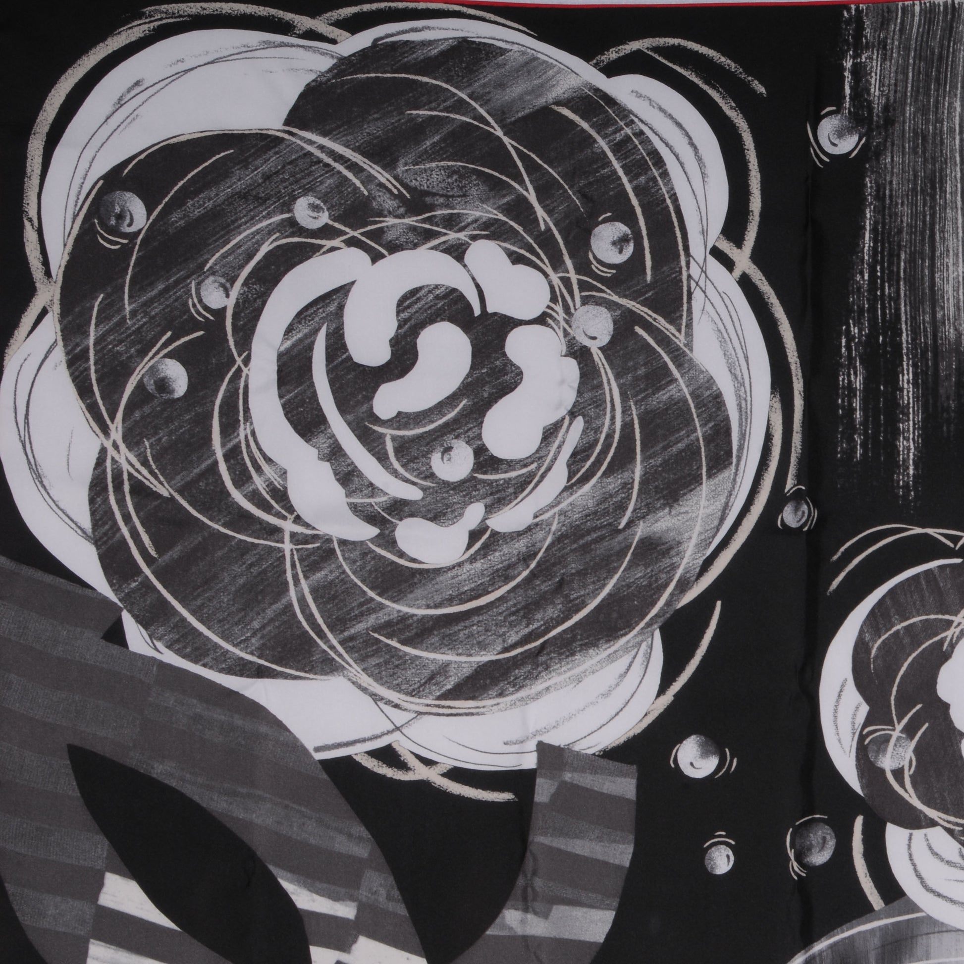 Chanel Silk Camellia CC Pearl Scarf Black 1 of 5