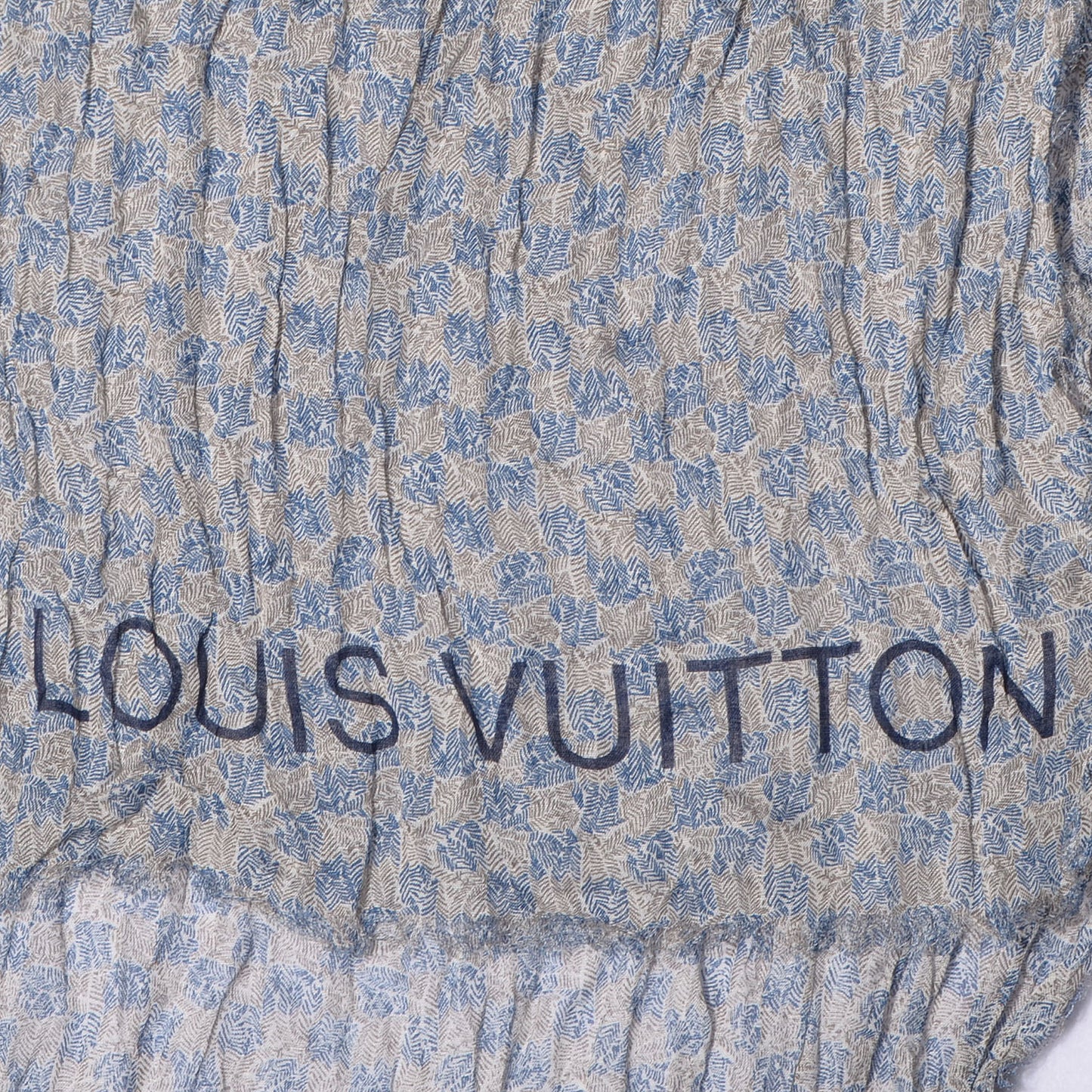 Cotton Linen Etole Damier Palm Stole Blue