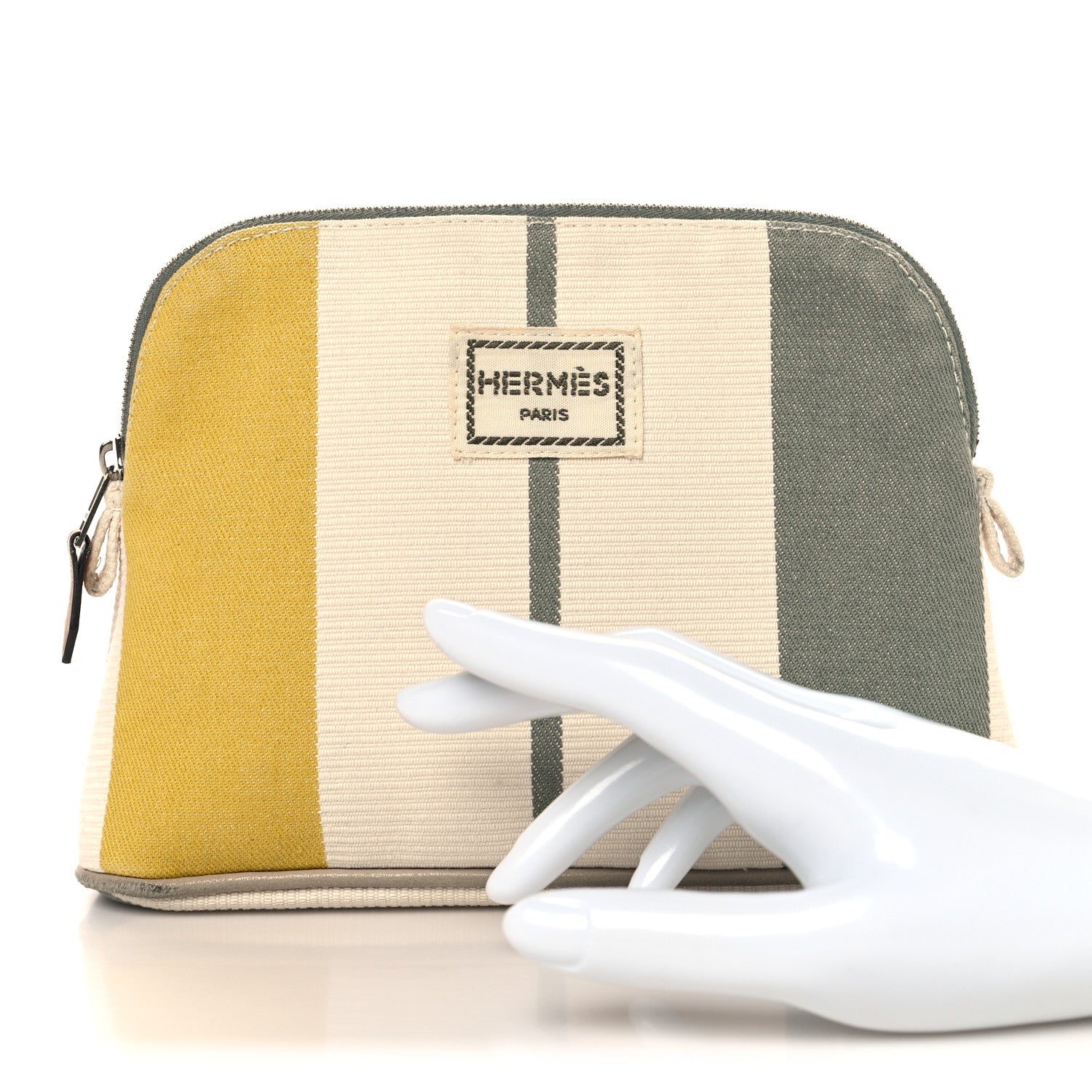 Hermes Cotton Stripe Bolide Rayures Rocabar Mini Travel Cosmetic Pouch Absinthe 2 of 7