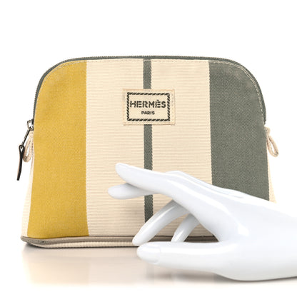 Hermes Cotton Stripe Bolide Rayures Rocabar Mini Travel Cosmetic Pouch Absinthe 2 of 7