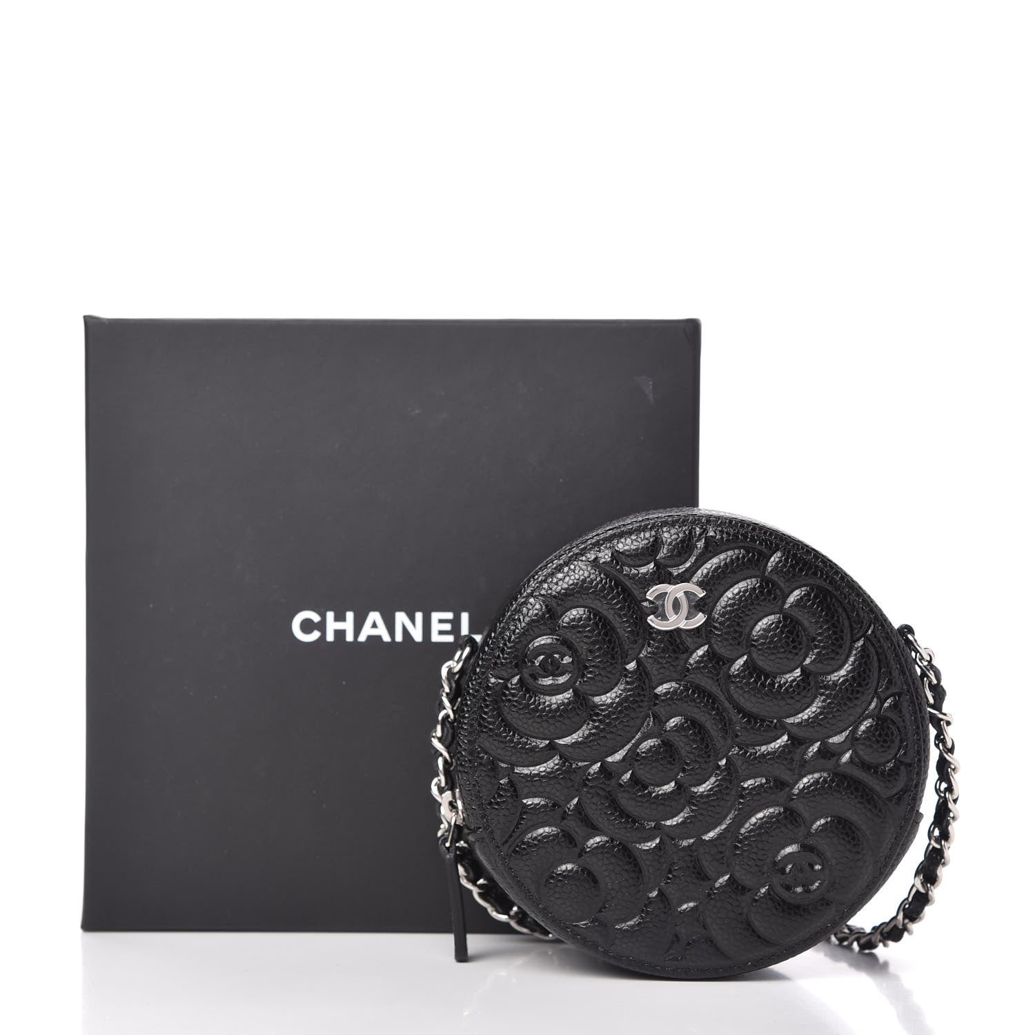 Chanel Caviar Camellia Embossed Round Clutch With Chain Black 10 of 10