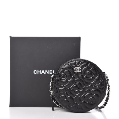 Chanel Caviar Camellia Embossed Round Clutch With Chain Black 10 of 10