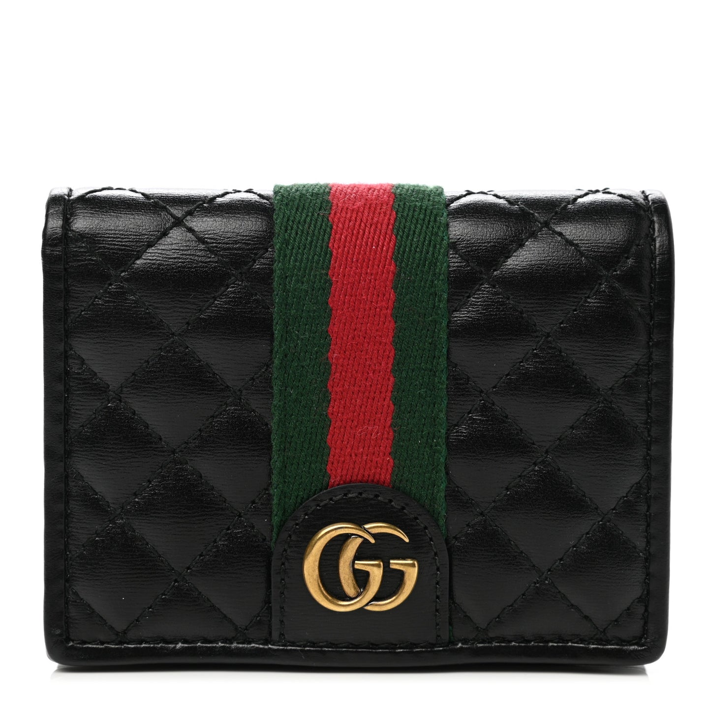 Calfskin Web Trapuntata GG Marmont Card Case Wallet Black