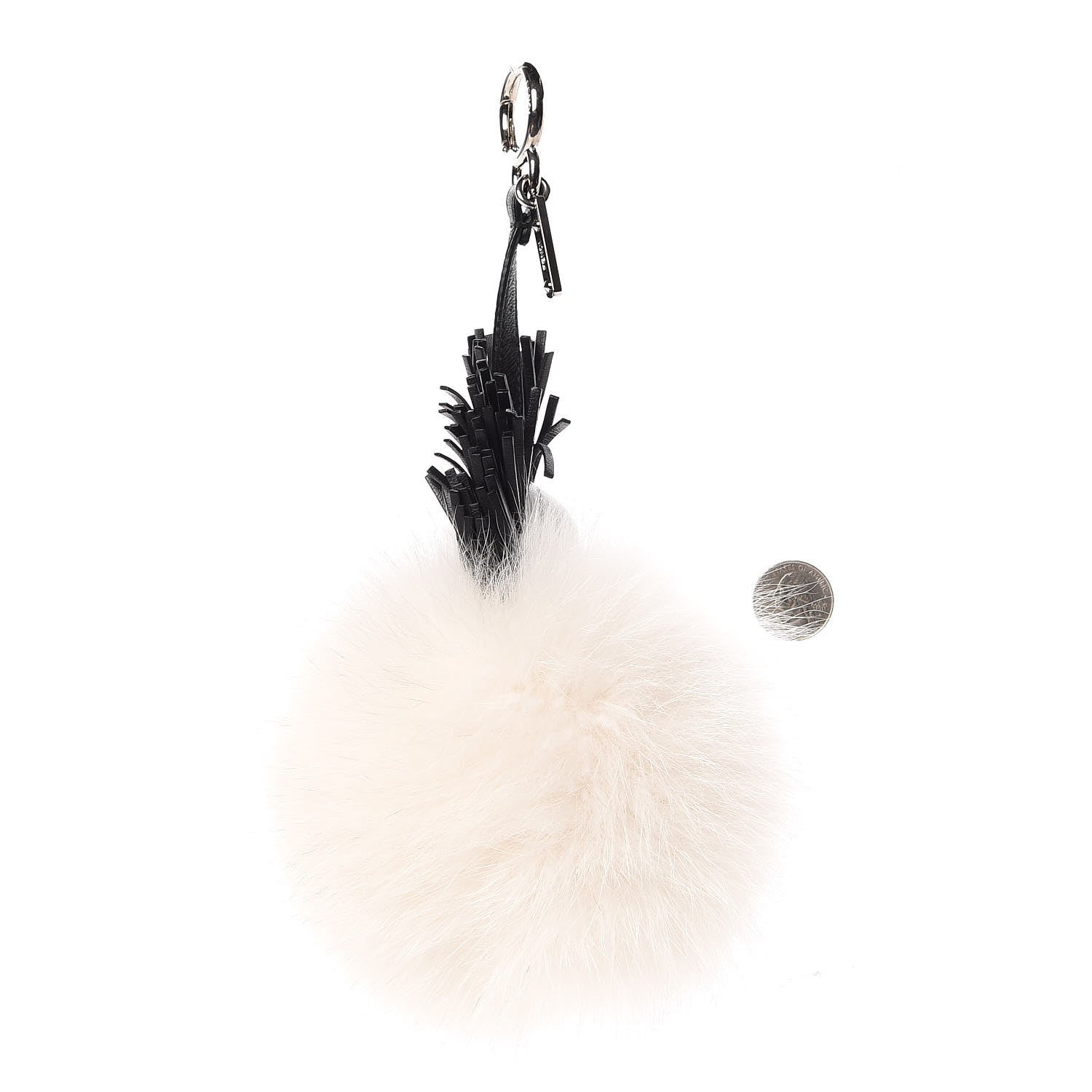 Fendi Lambskin Fox Fur Super Karlito Pom Pom Bag Charm Black White 2 of 4
