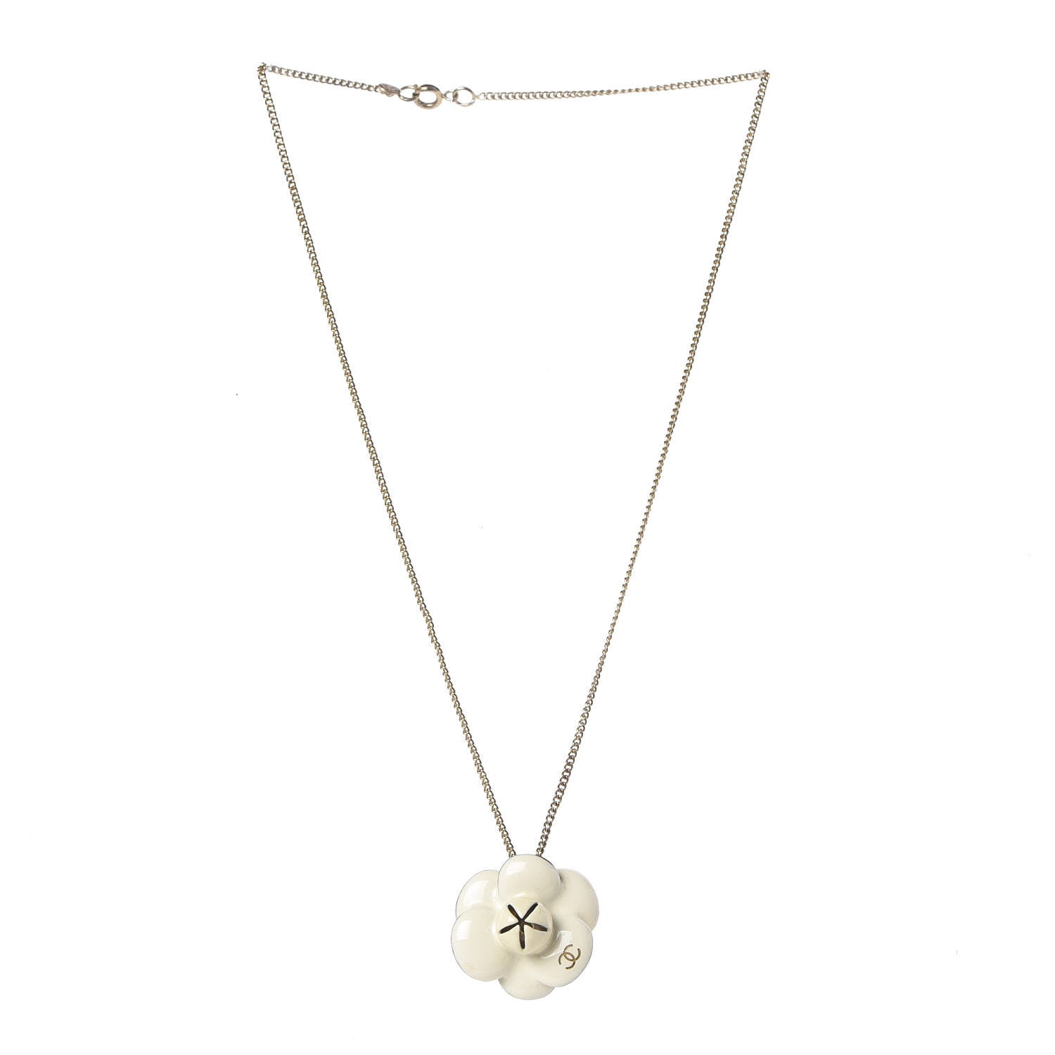 Chanel Enamel CC Camellia Pendant Necklace Gold White 3 of 5