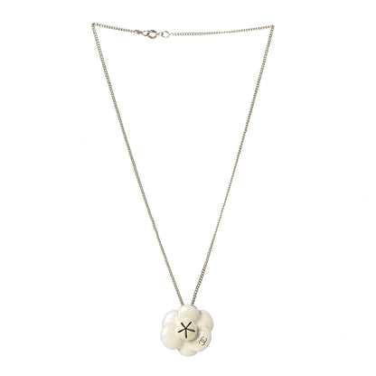 Chanel Enamel CC Camellia Pendant Necklace Gold White 3 of 5