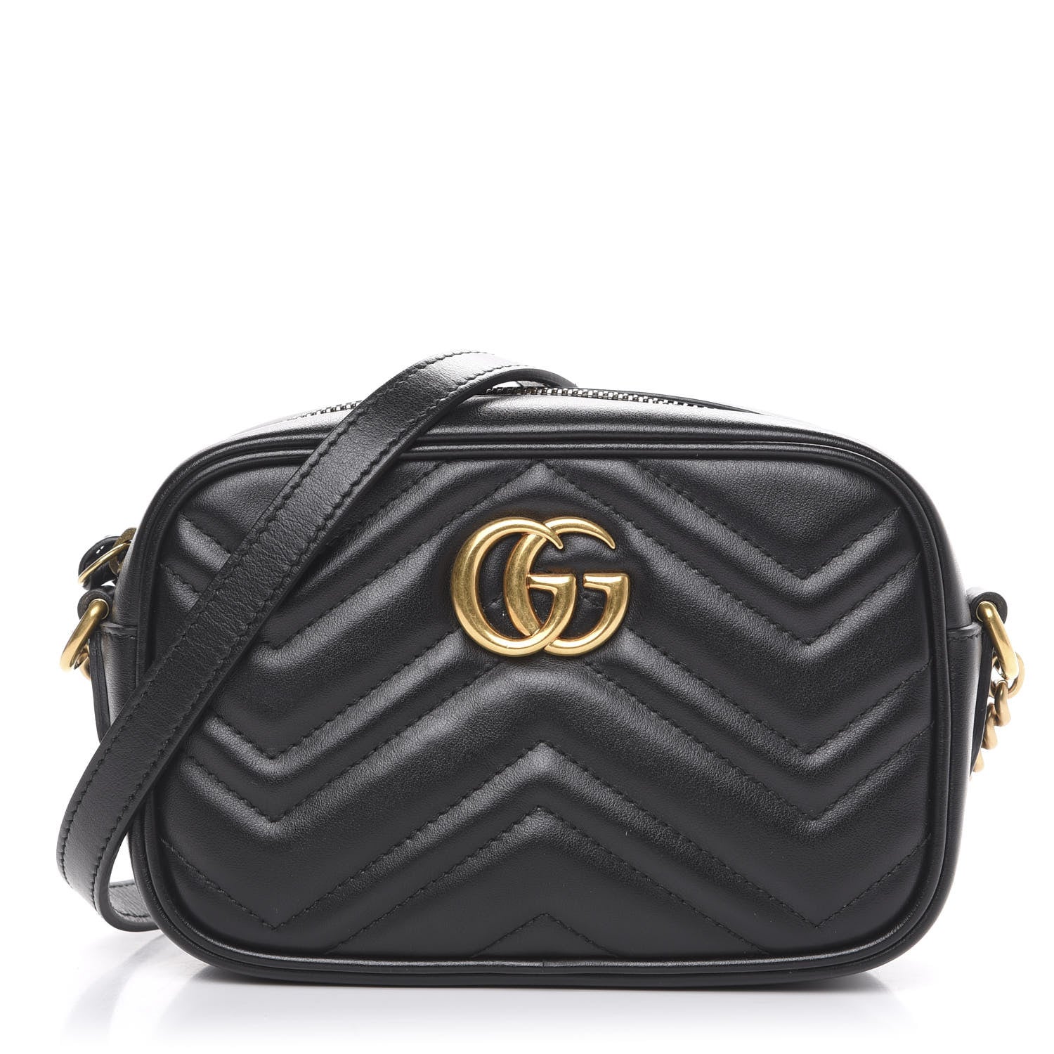 Gucci Calfskin Matelasse Mini GG Marmont Chain Shoulder Bag Black 1 of 12