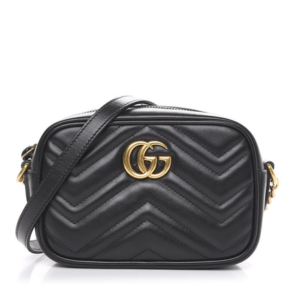 Gucci Calfskin Matelasse Mini GG Marmont Chain Shoulder Bag Black 1 of 12