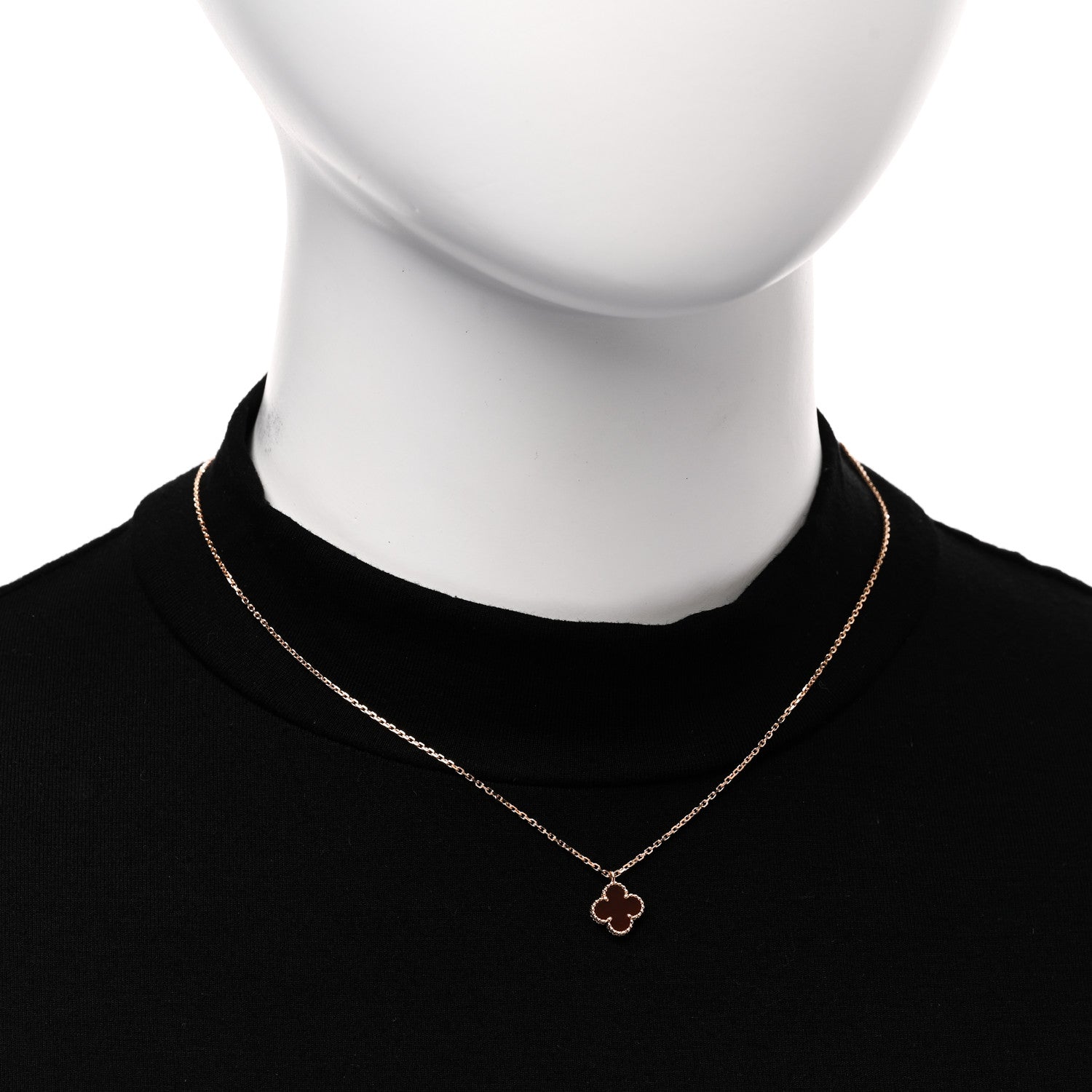 Van Cleef & Arpels 18K Rose Gold Carnelian Sweet Alhambra Pendant Necklace 2 of 7