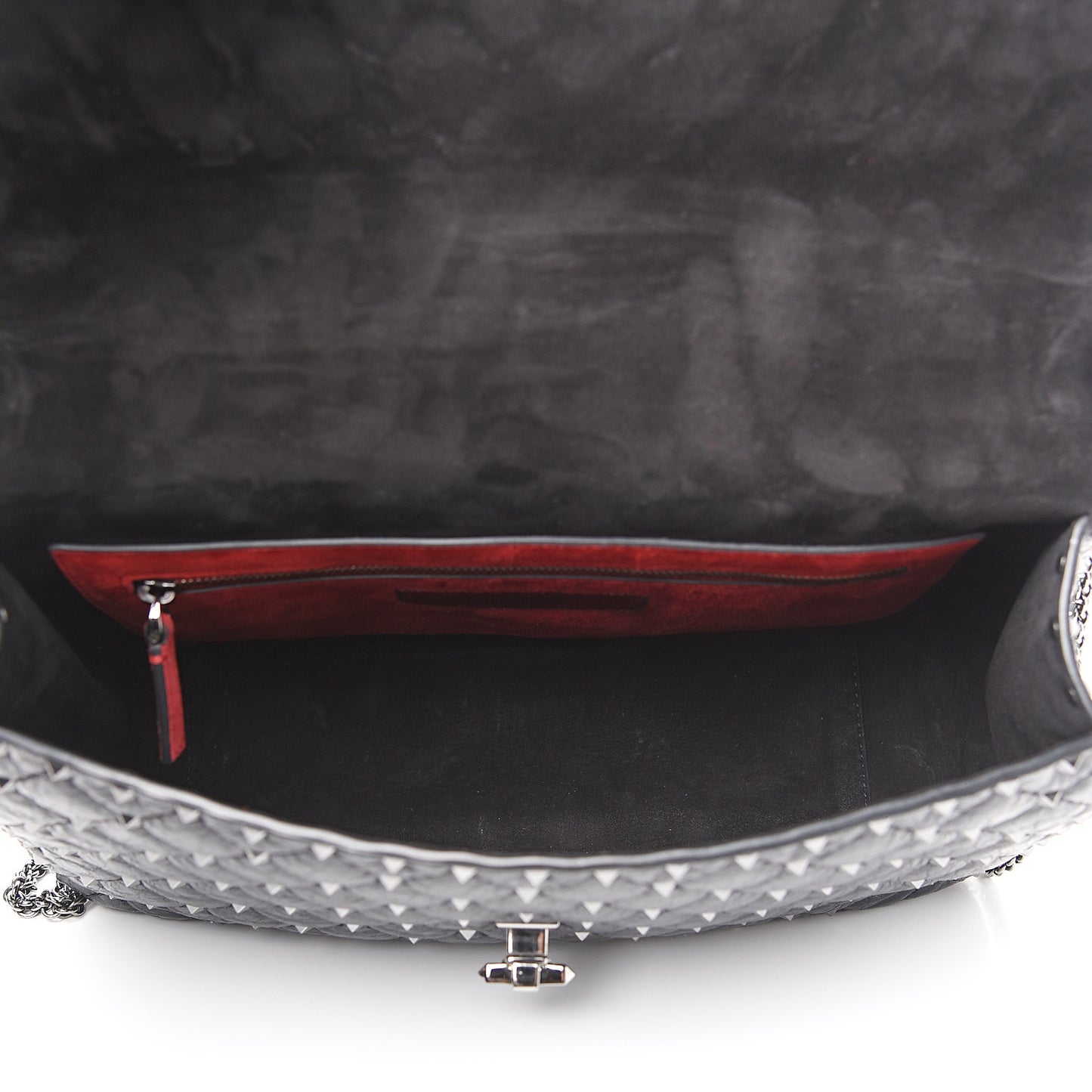 Craquele Nappa Large Rockstud Spike Shoulder Bag Black