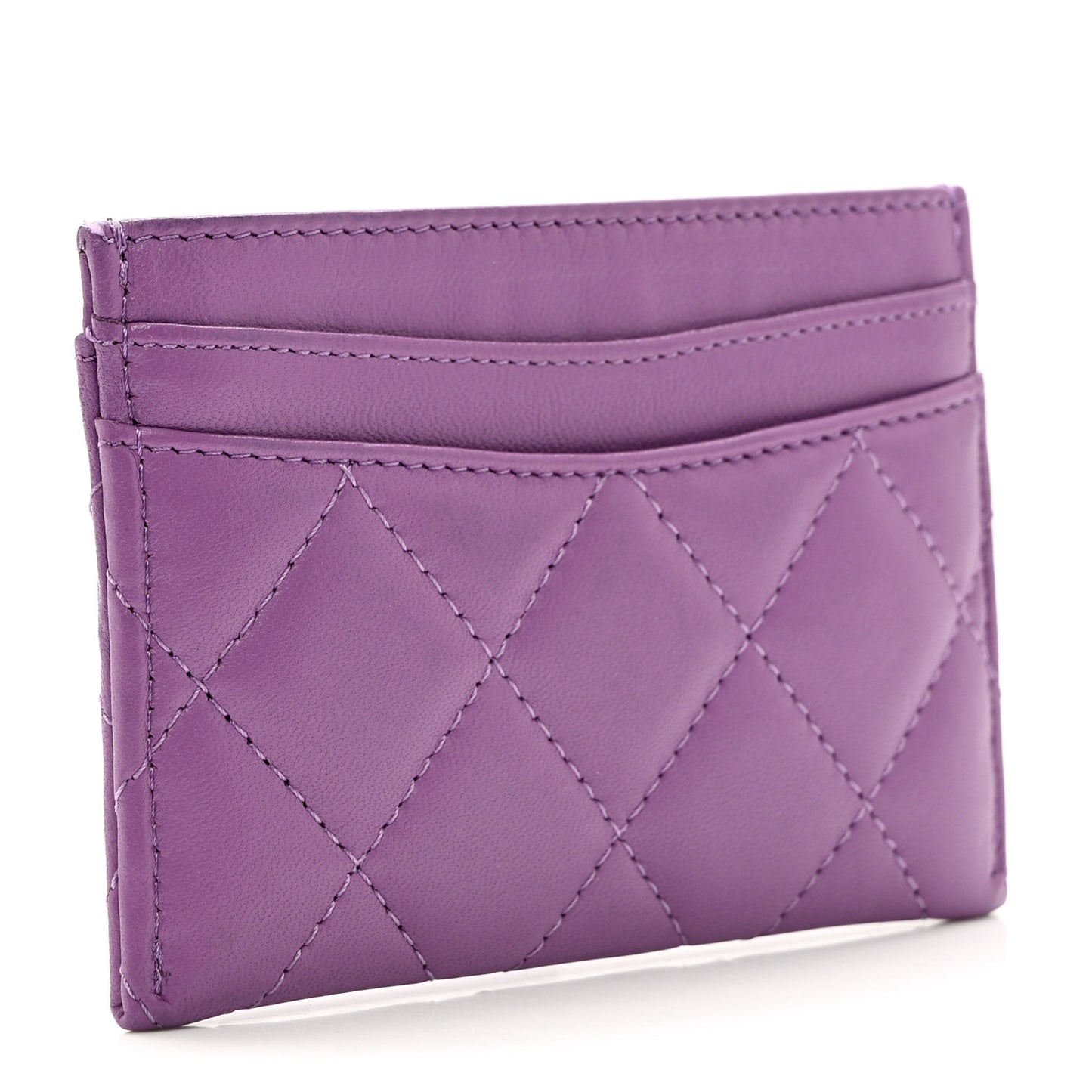 Lambskin Quilted Card Holder Purple