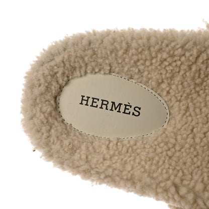 Hermes Suede Goatskin Woolskin Mens Chypre Sandals 44 Brun Fume Ecru 7 of 9