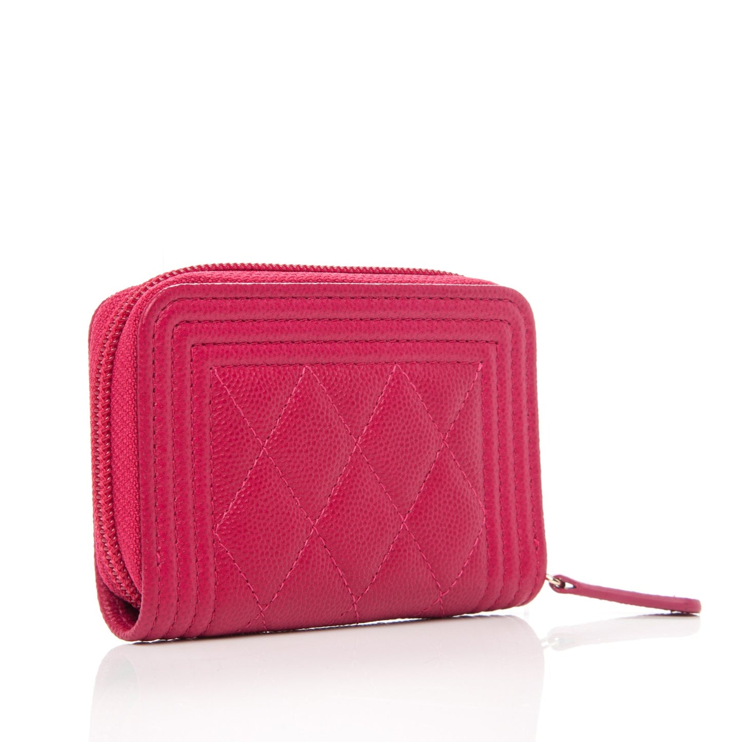 Caviar Quilted Boy Zip Around Coin Purse Wallet Dark Pink
