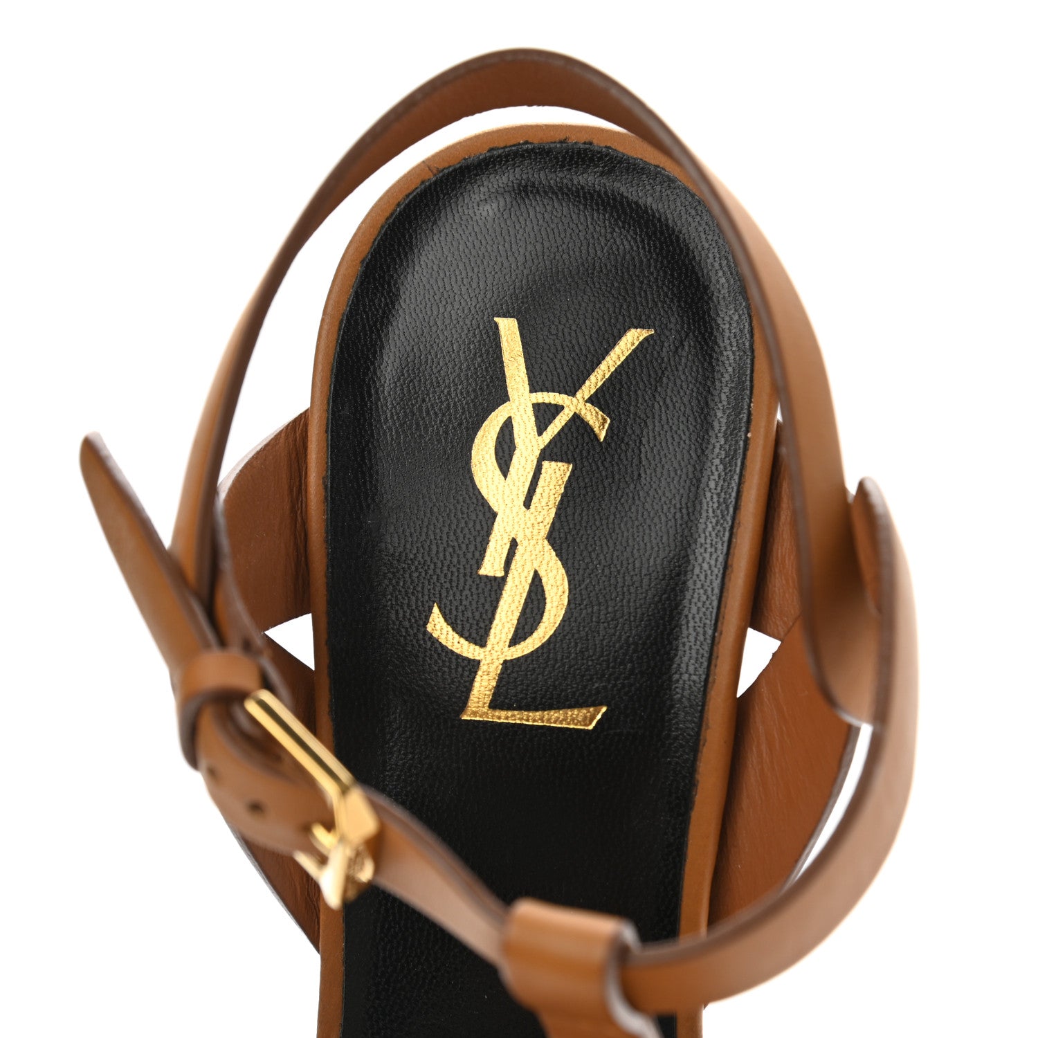 Saint Laurent Calfskin Tribute 105 Platform Sandals 37 Cognac 7 of 9