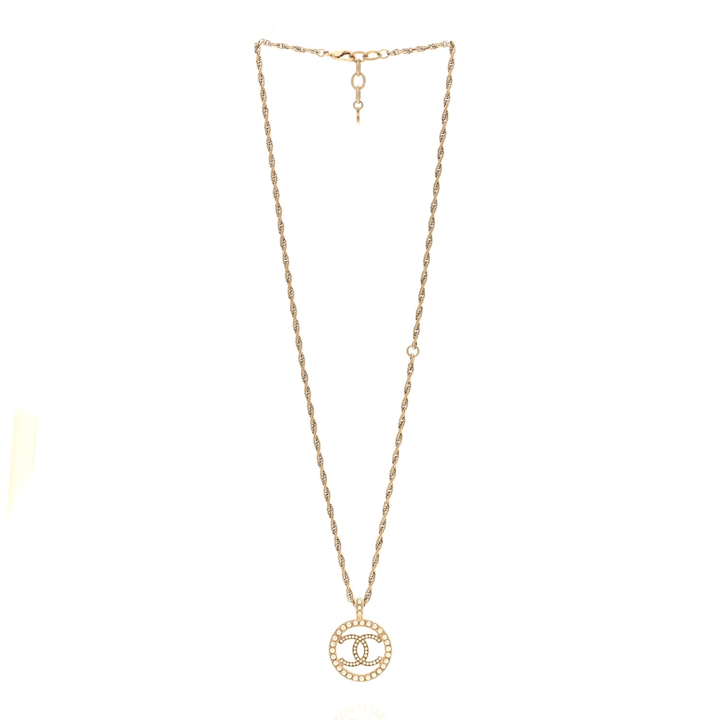 Pearl CC Round Pendant Necklace Gold