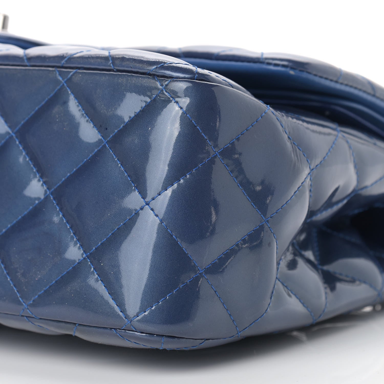 Chanel Patent Quilted Jumbo Double Flap Blue 9 of 20