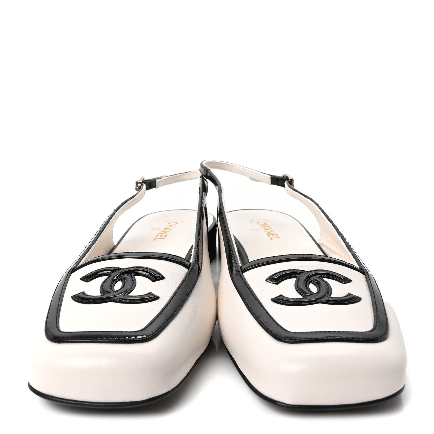 Chanel Lambskin Patent Calfskin CC Square Toe Slingbacks 39 White Black 3 of 10