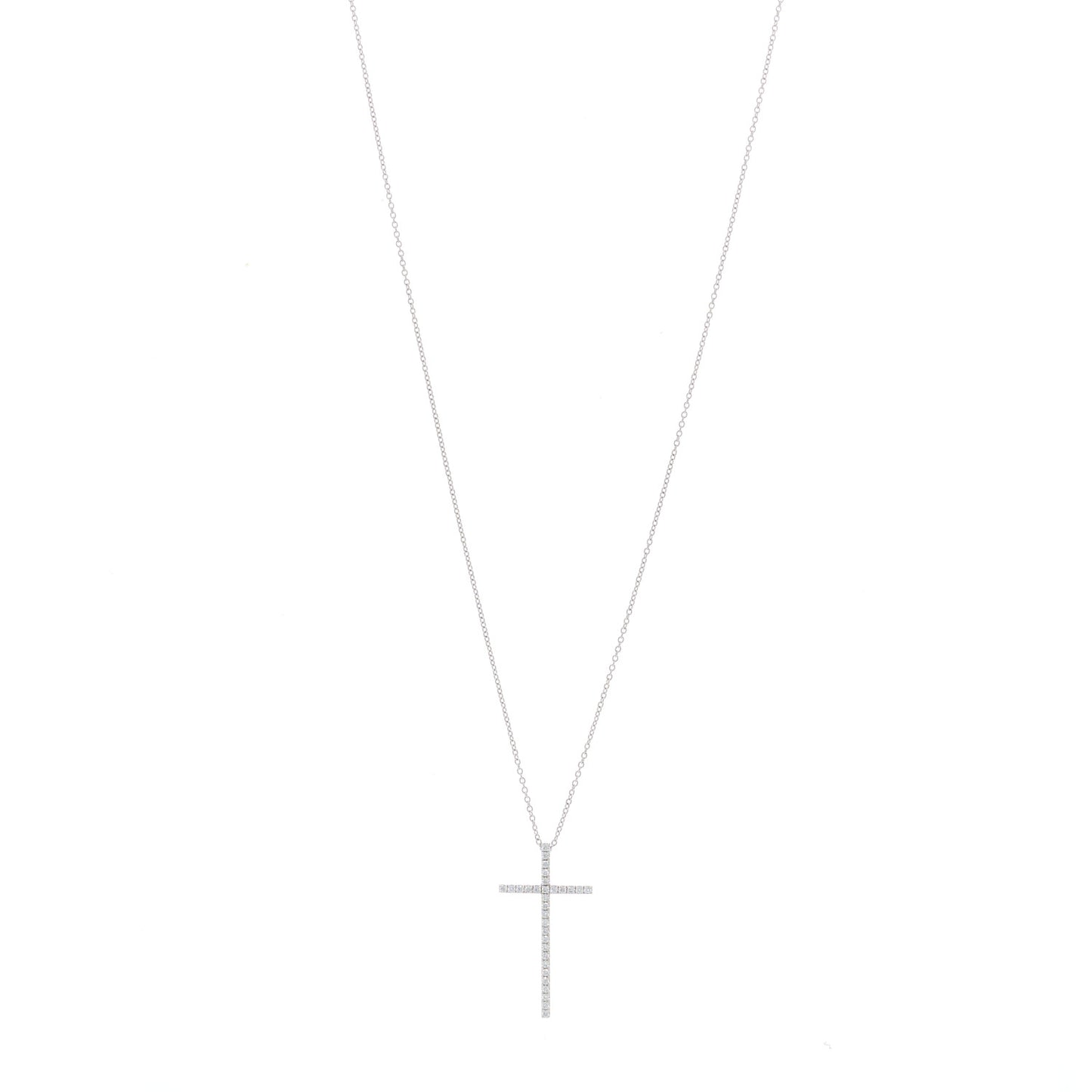 18K White Gold Diamond Metro Cross Pendant Necklace