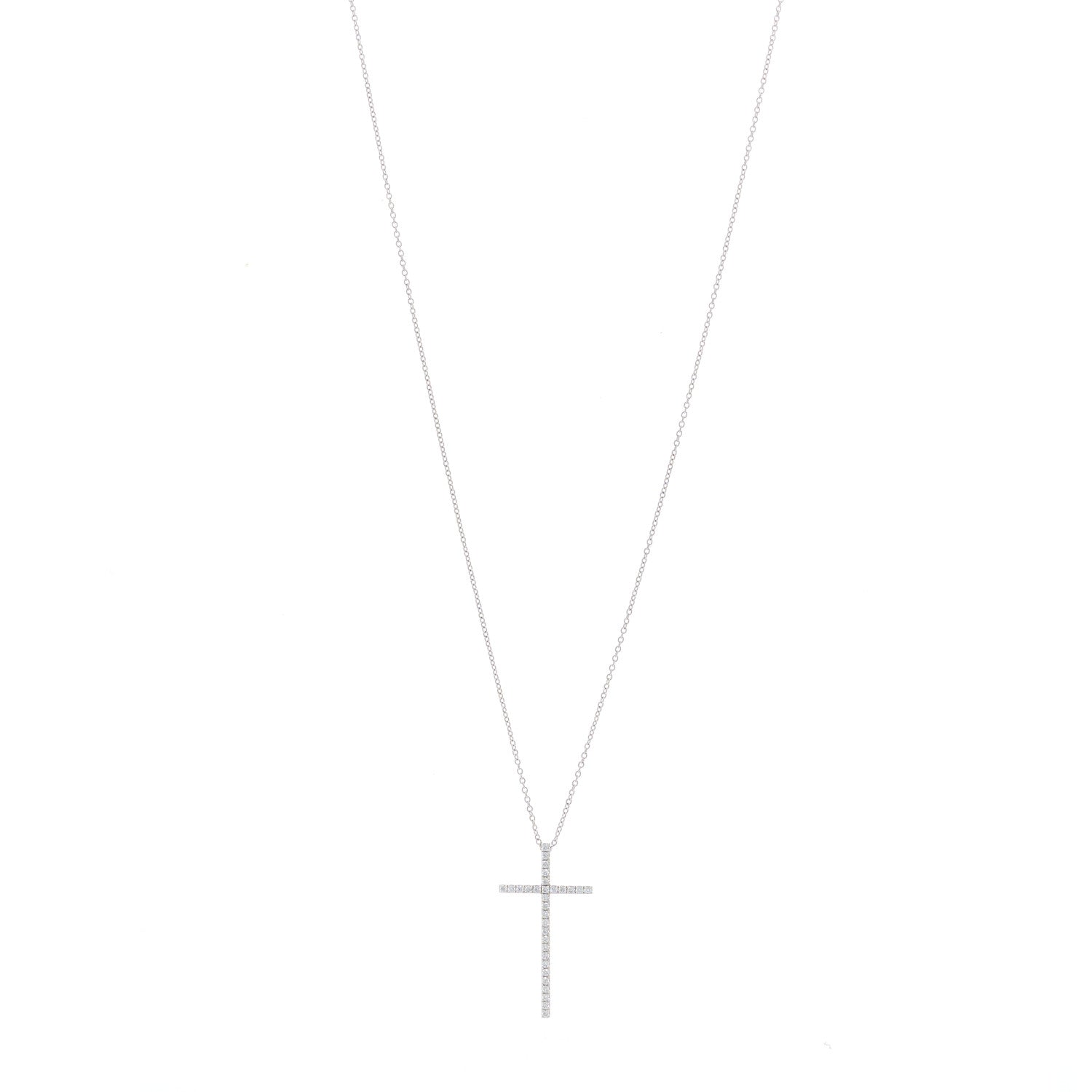 Tiffany 18K White Gold Diamond Metro Cross Pendant Necklace 1 of 6