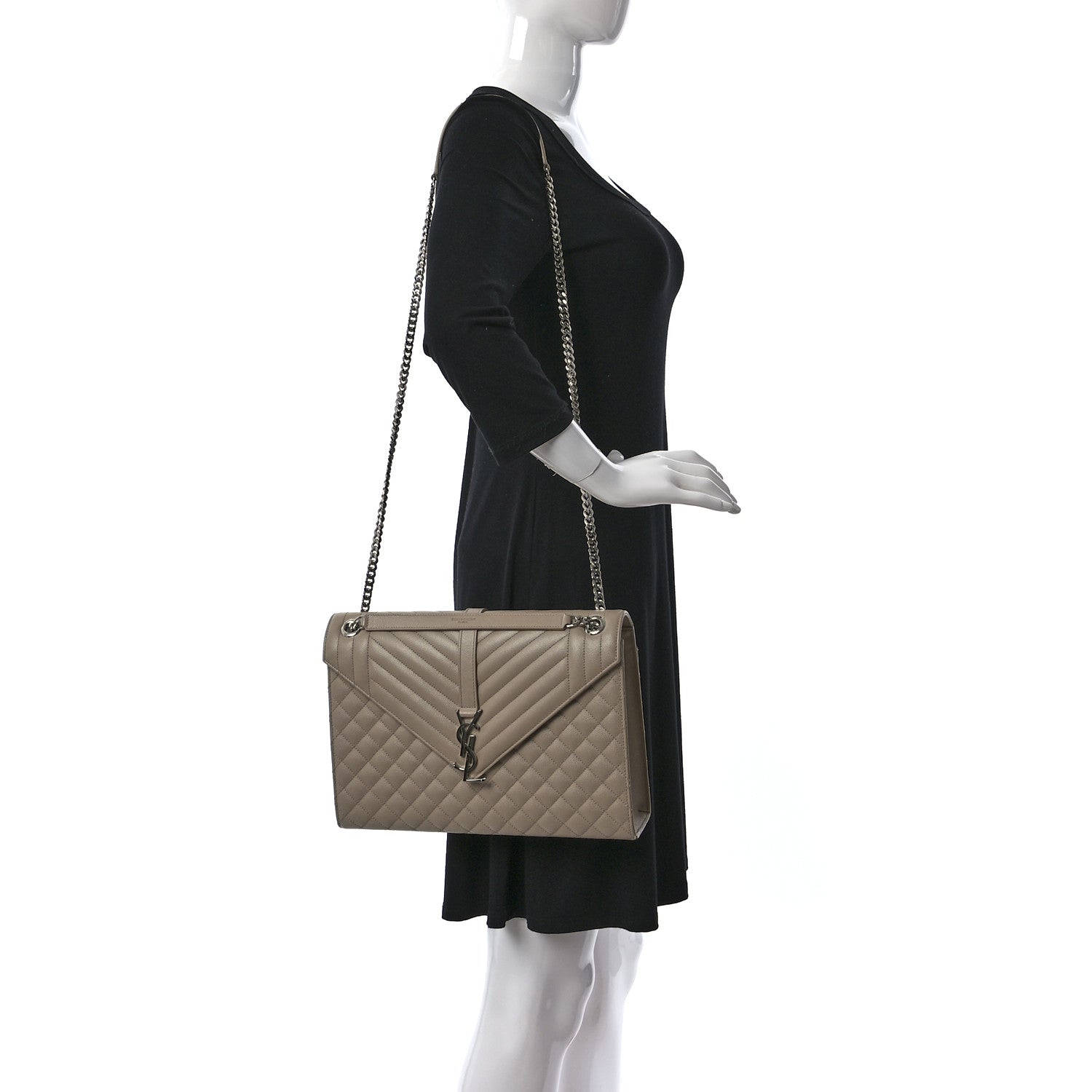 Saint Laurent Grain De Poudre Large Tri-Quilt Monogram Satchel Dark Beige 2 of 11