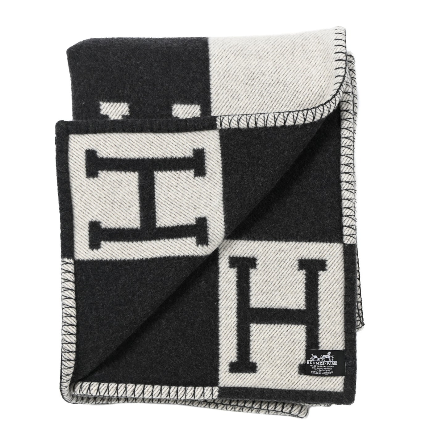 Wool Cashmere Signature Avalon Blanket Ecru Gris Fonce