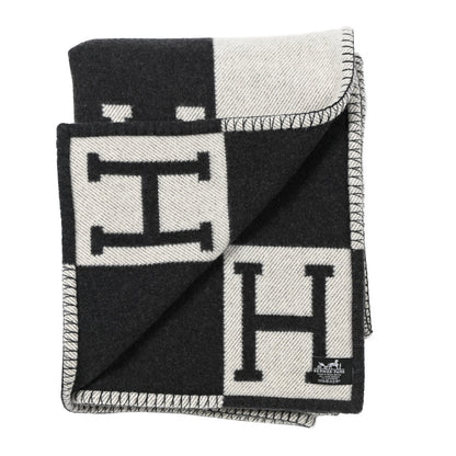 Hermes Wool Cashmere Signature Avalon Blanket Ecru Gris Fonce 2 of 5