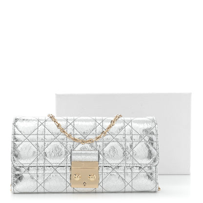 Christian Dior Metallic Crinkled Cannage Miss Dior Chain Wallet Silver 12 of 12