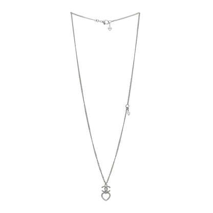 Chanel Crystal CC Heart Drop Chain Necklace Silver 2 of 5
