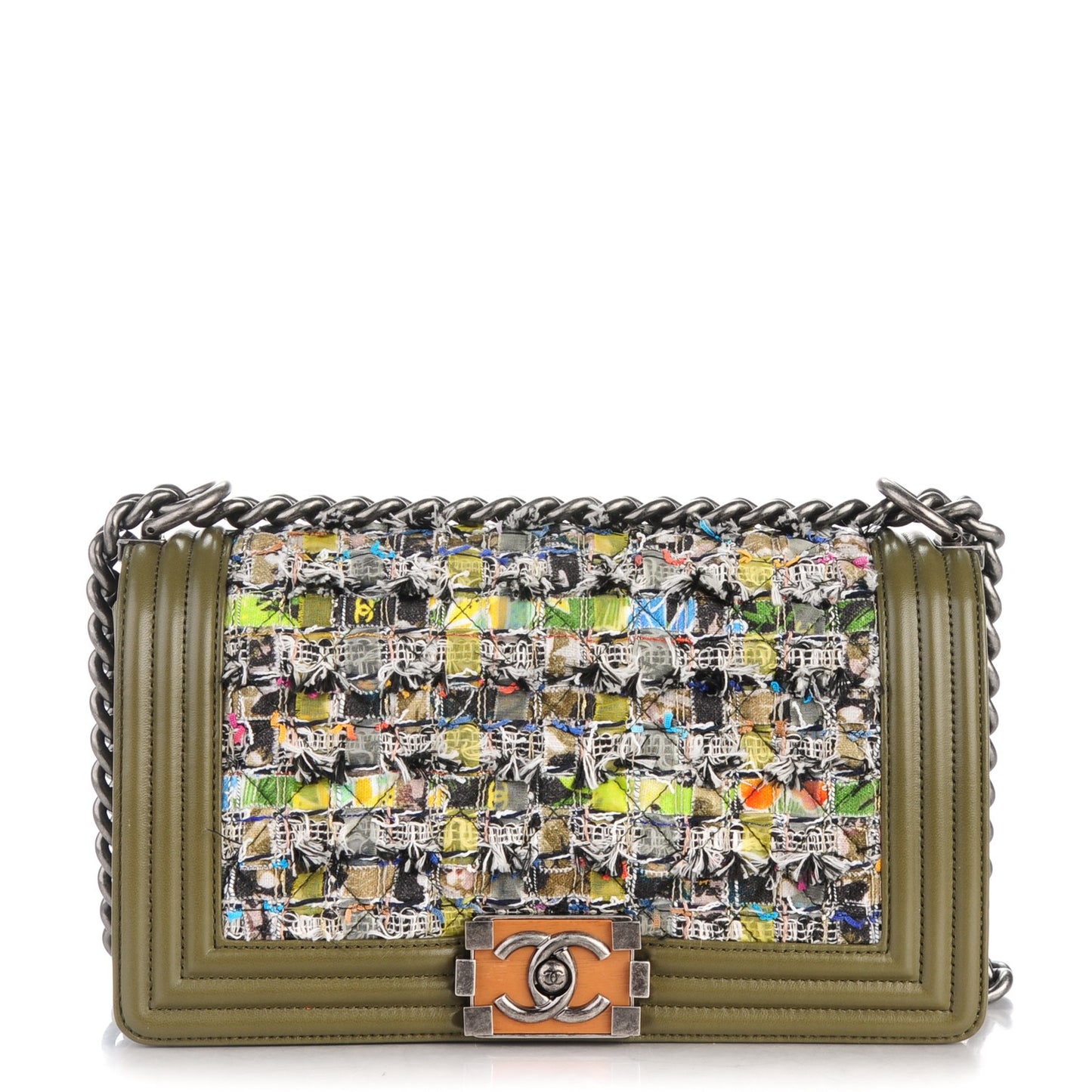 Tweed Lambskin Medium Boy Flap Khaki