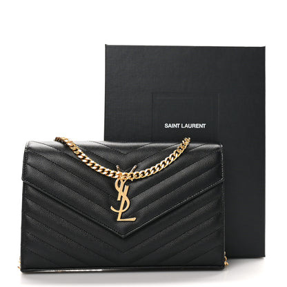 Saint Laurent Grain De Poudre Matelasse Chevron Monogram Chain Wallet Black 10 of 10