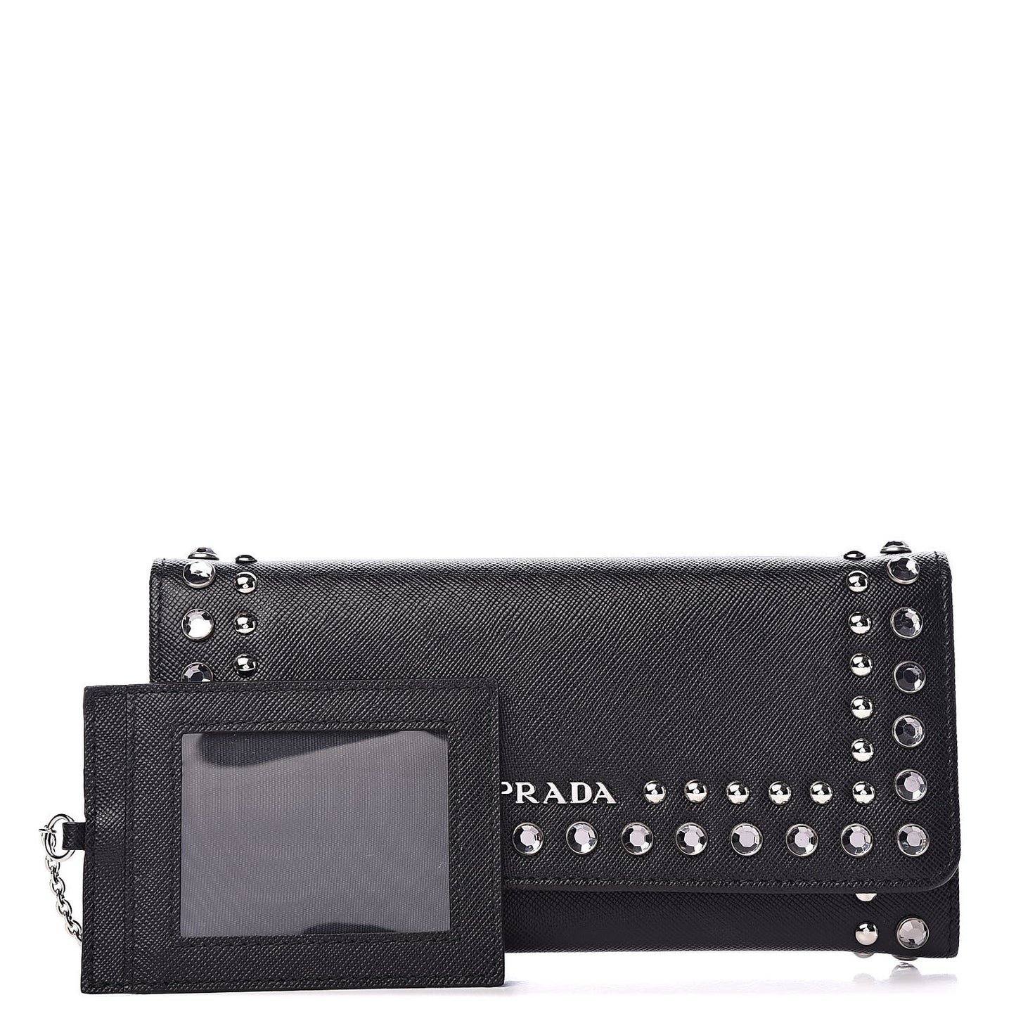 Saffiano Crystal Studded Flap Wallet Black