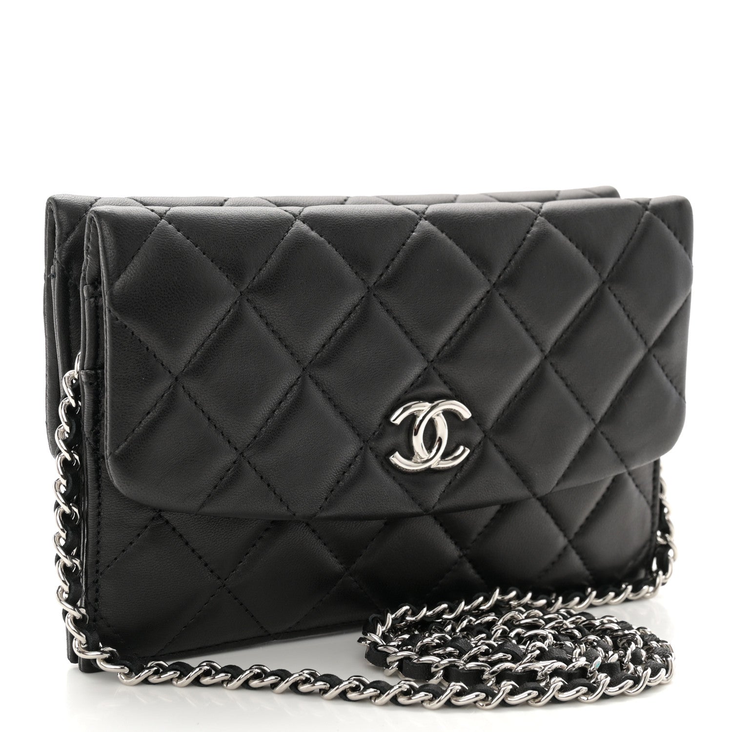 Chanel Lambskin Quilted Double Sided Wallet On Chain WOC Black 3 of 14
