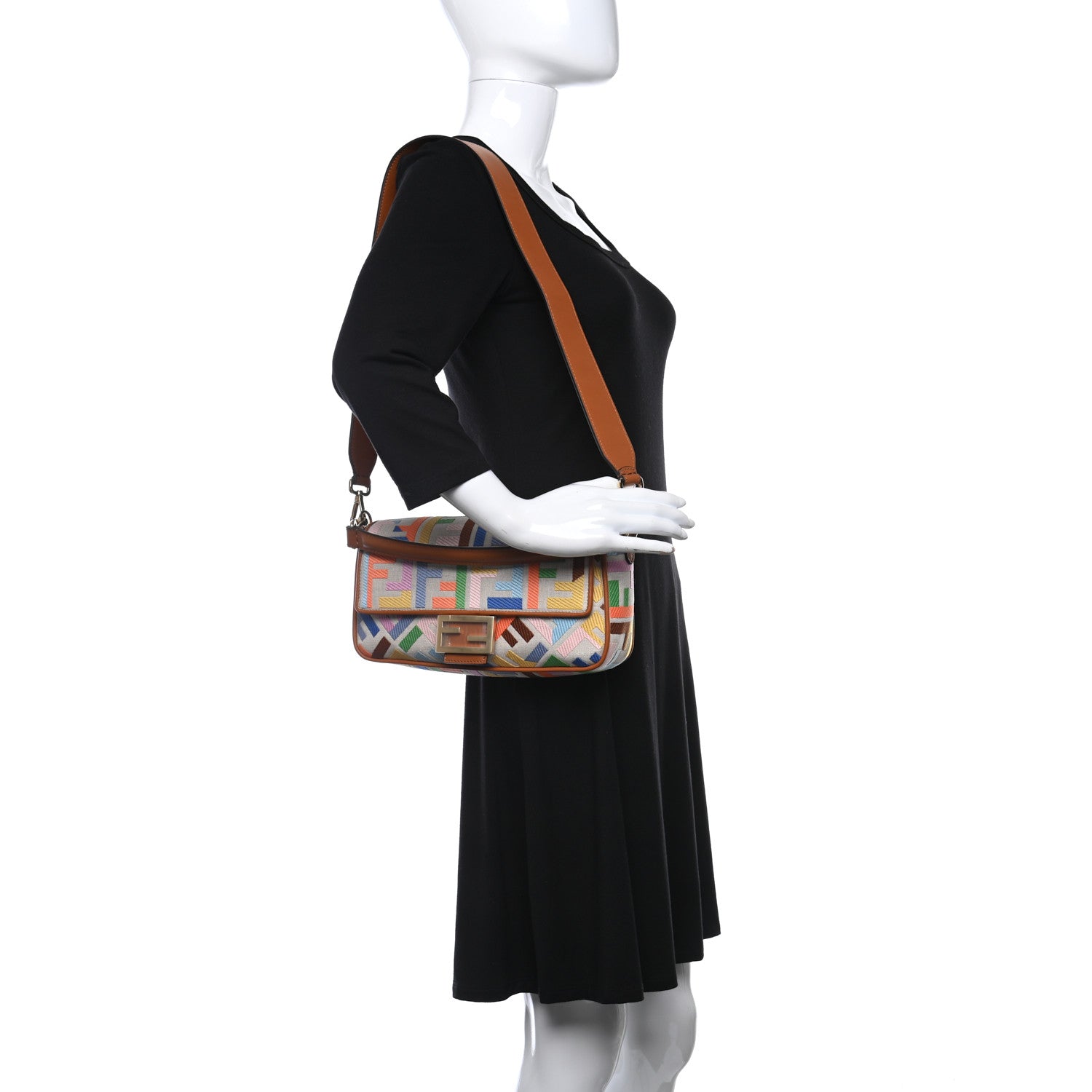 Fendi Kuban Canvas Vitello King FF Embroidered Baguette Grezzo Multicolor 2 of 9