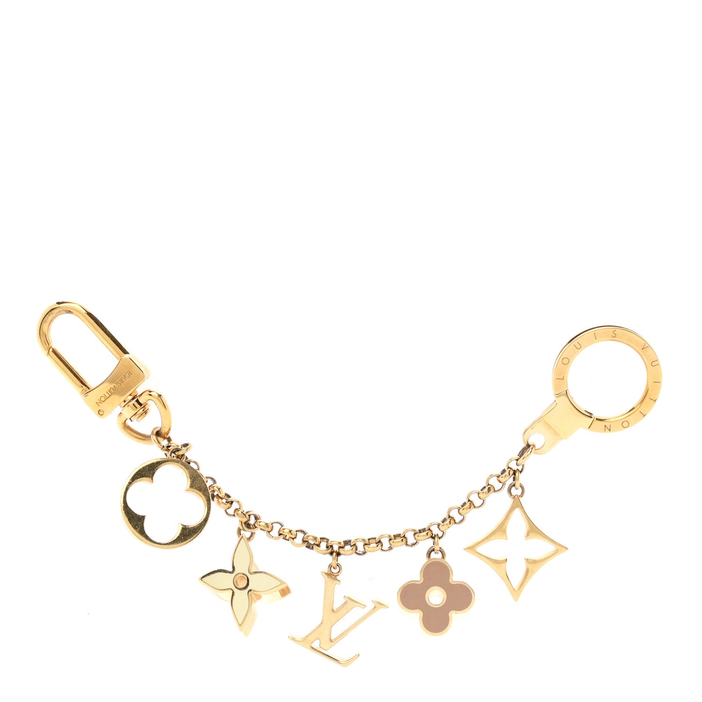 Brass Enamel Fleur De Monogram Bag Charm Chain Gold