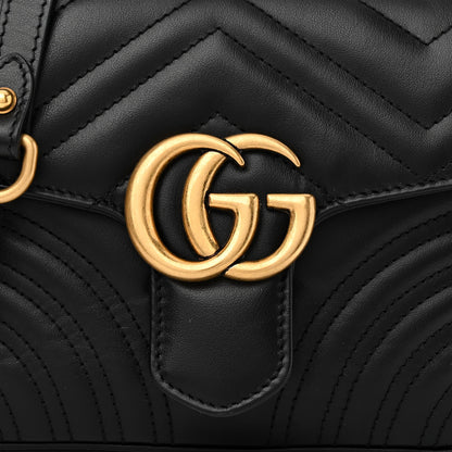 Gucci Calfskin Matelasse Mini GG Marmont Top Handle Shoulder Bag Black 8 of 10