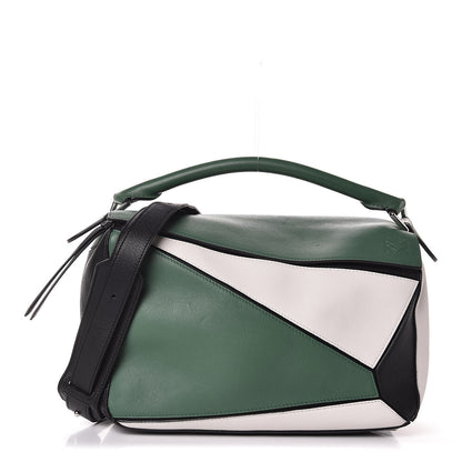 Loewe Calfskin Small Puzzle Bag Forest Green White Black 1 of 8