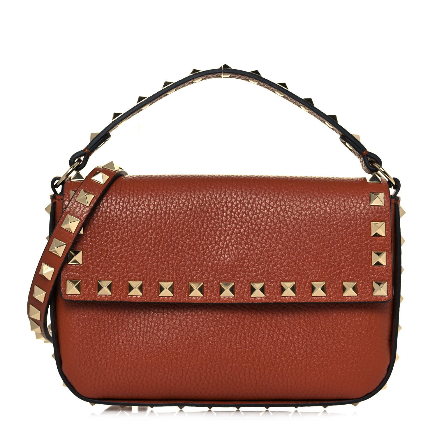 Valentino Garavani Grainy Calfskin Rockstud Crossbody Pouch Saddle Brown 1 of 12