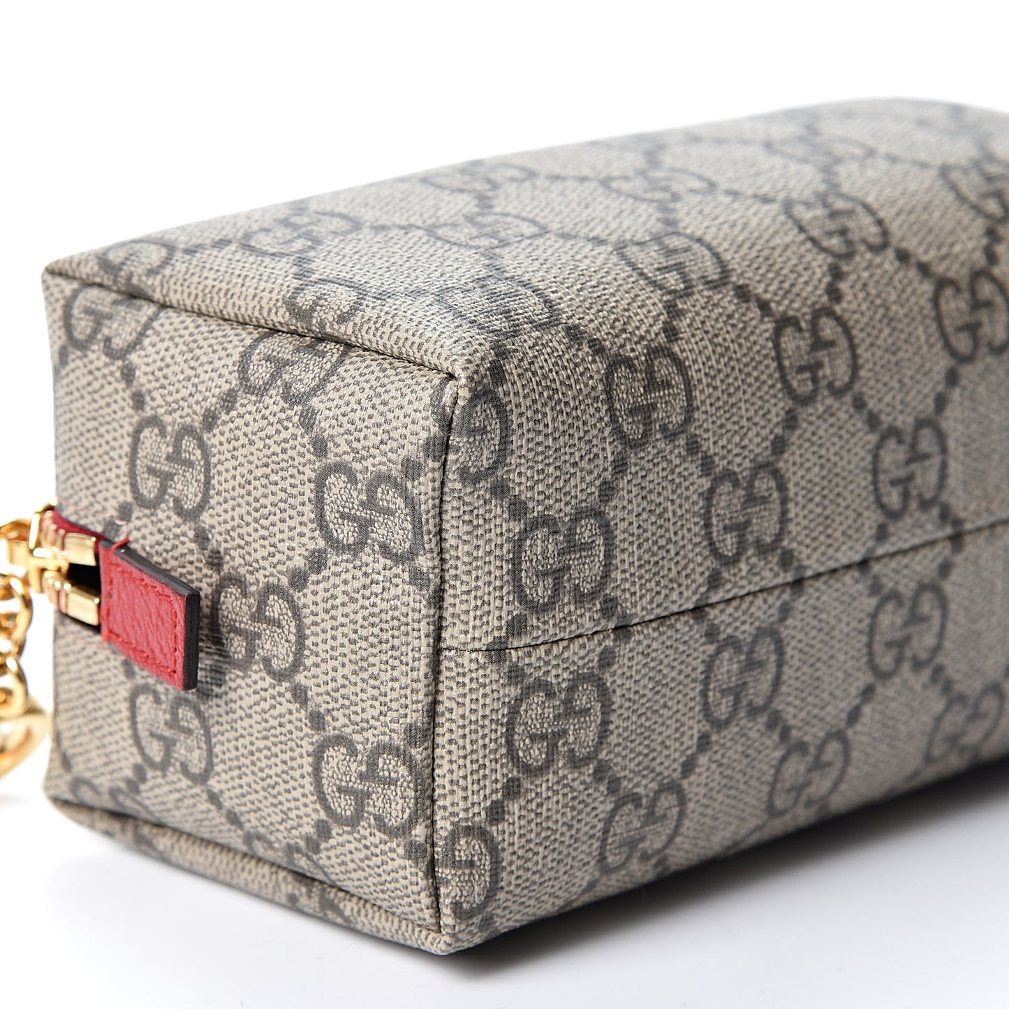 Soft GG Supreme Monogram Calfskin Small Ophidia Cosmetic Case Beige Ebony Hibiscus Red