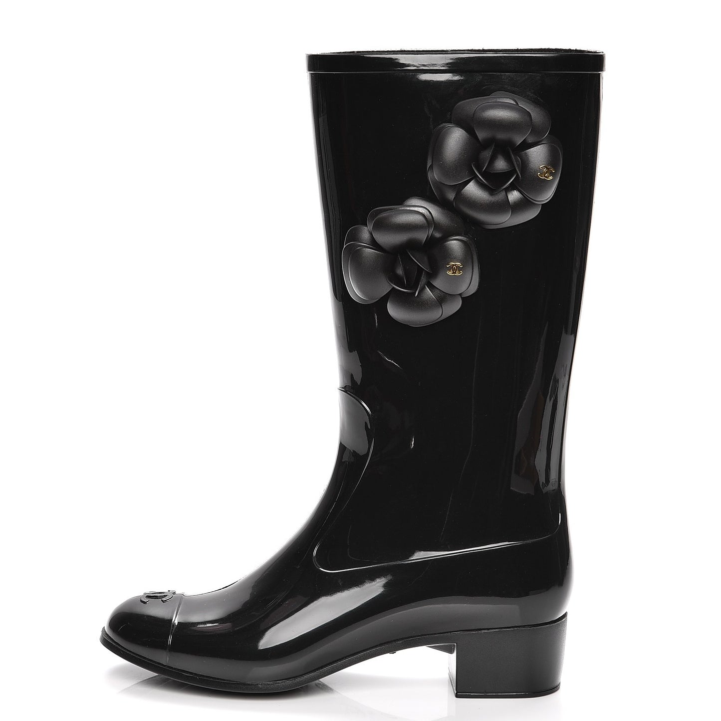 Rubber Camellia Rain Boots 37 Black