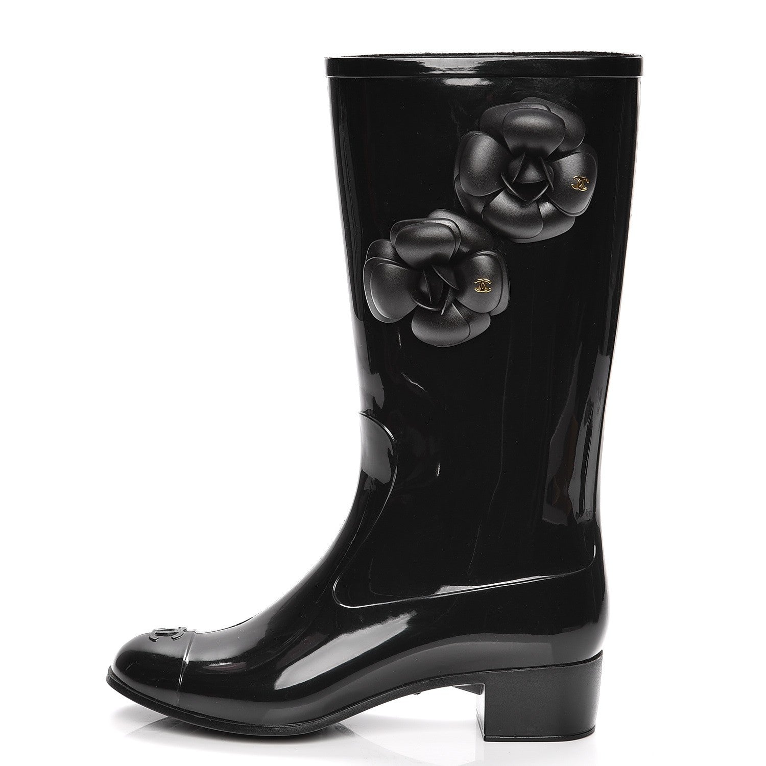 Chanel Rubber Camellia Rain Boots 37 Black 1 of 7