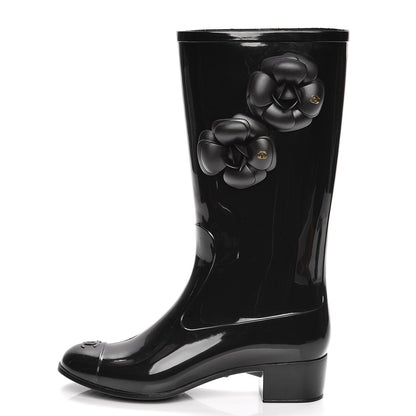 Chanel Rubber Camellia Rain Boots 37 Black 1 of 7