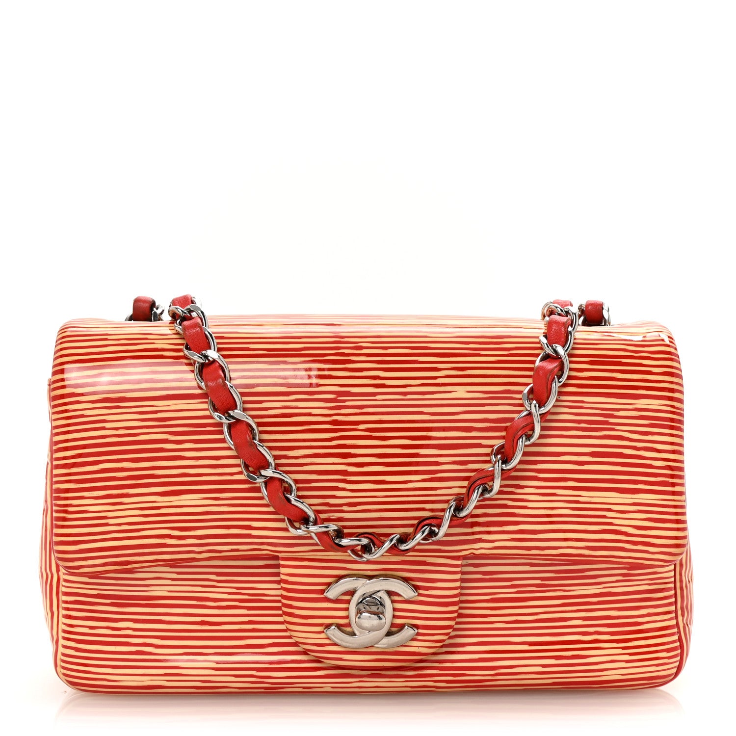 Chanel Patent Calfskin Striped Mini Rectangular Flap Red 1 of 10