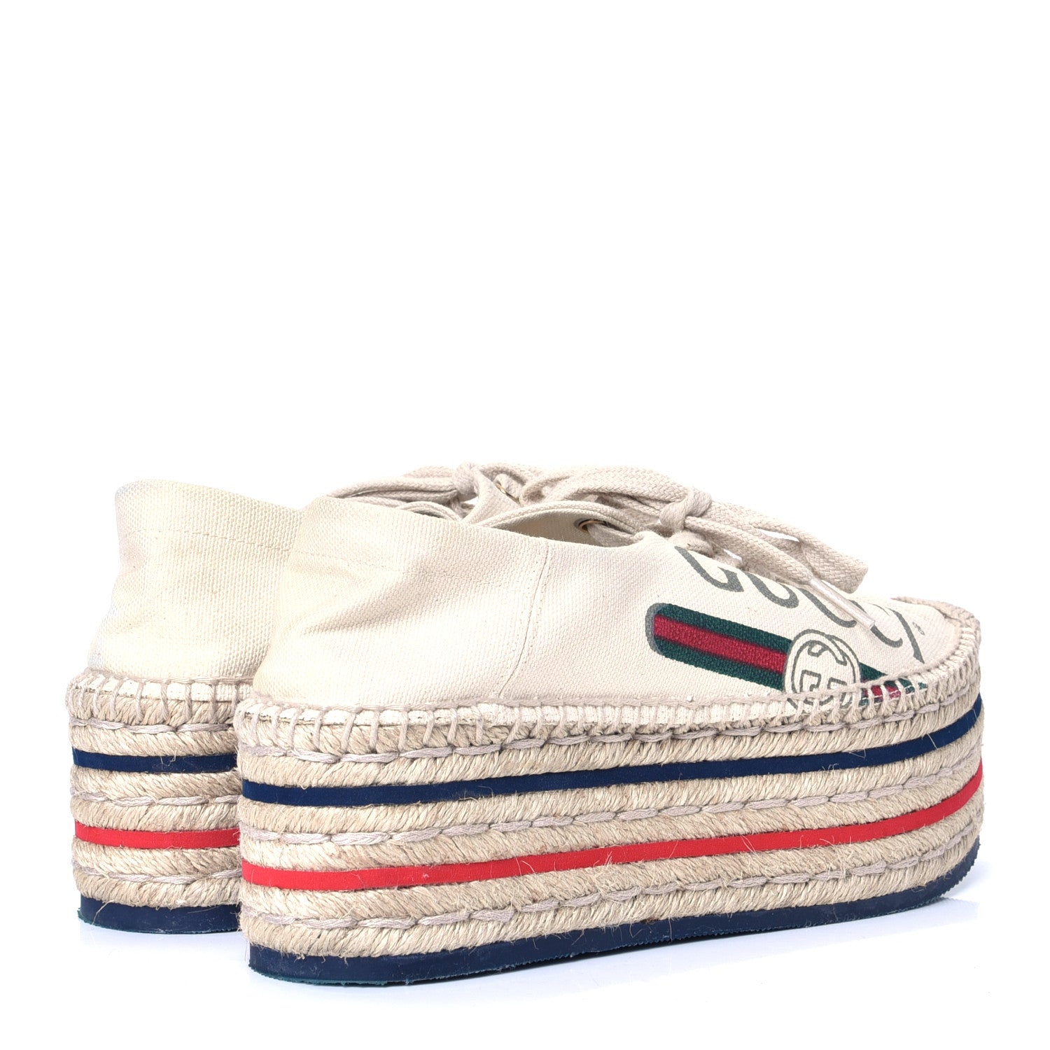Gucci Canvas Logo Lace-Up Platform Espadrilles 35 Greggio Grege 3 of 4