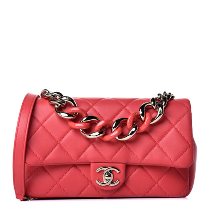 Chanel Lambskin Quilted Resin Bi-Color Chain Flap Bag Red 1 of 11