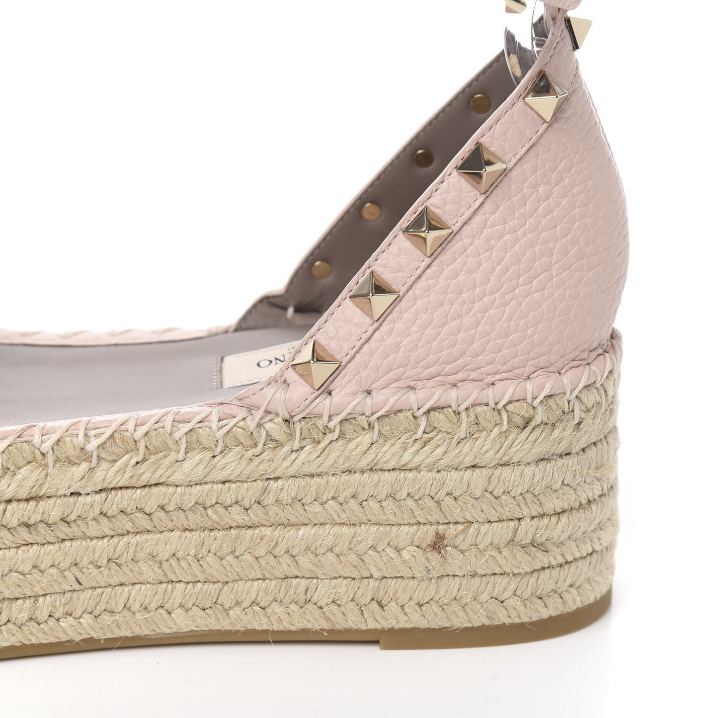 Grained Calfskin Rockstud Ankle Wrap Espadrille Flatform Sandals 38 Rose Quartz