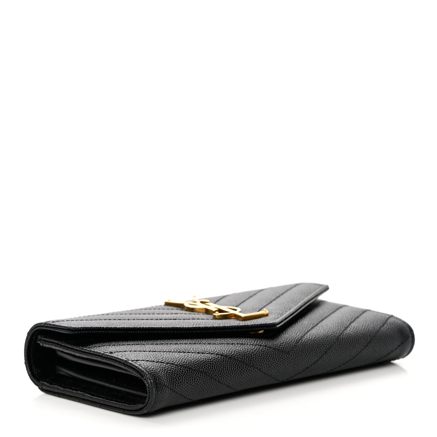 Grain De Poudre Matelasse Chevron Monogram Flap Wallet Black