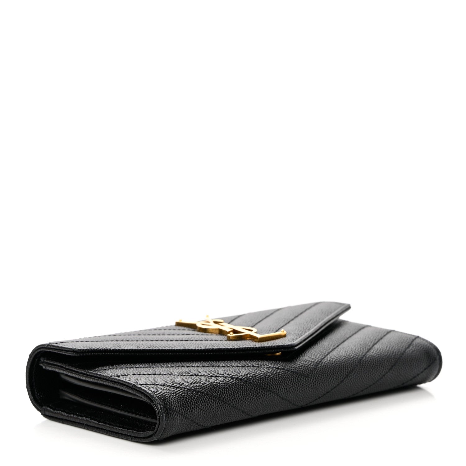 Saint Laurent Grain De Poudre Matelasse Chevron Monogram Flap Wallet Black 4 of 11