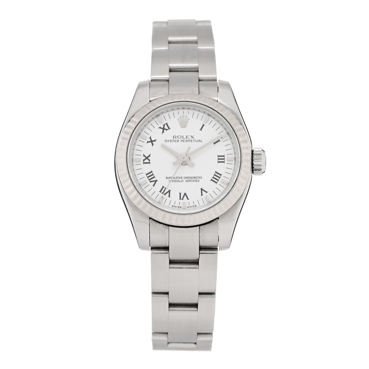 Stainless Steel 18K White Gold 26mm Oyster Perpetual Watch White Roman 176234